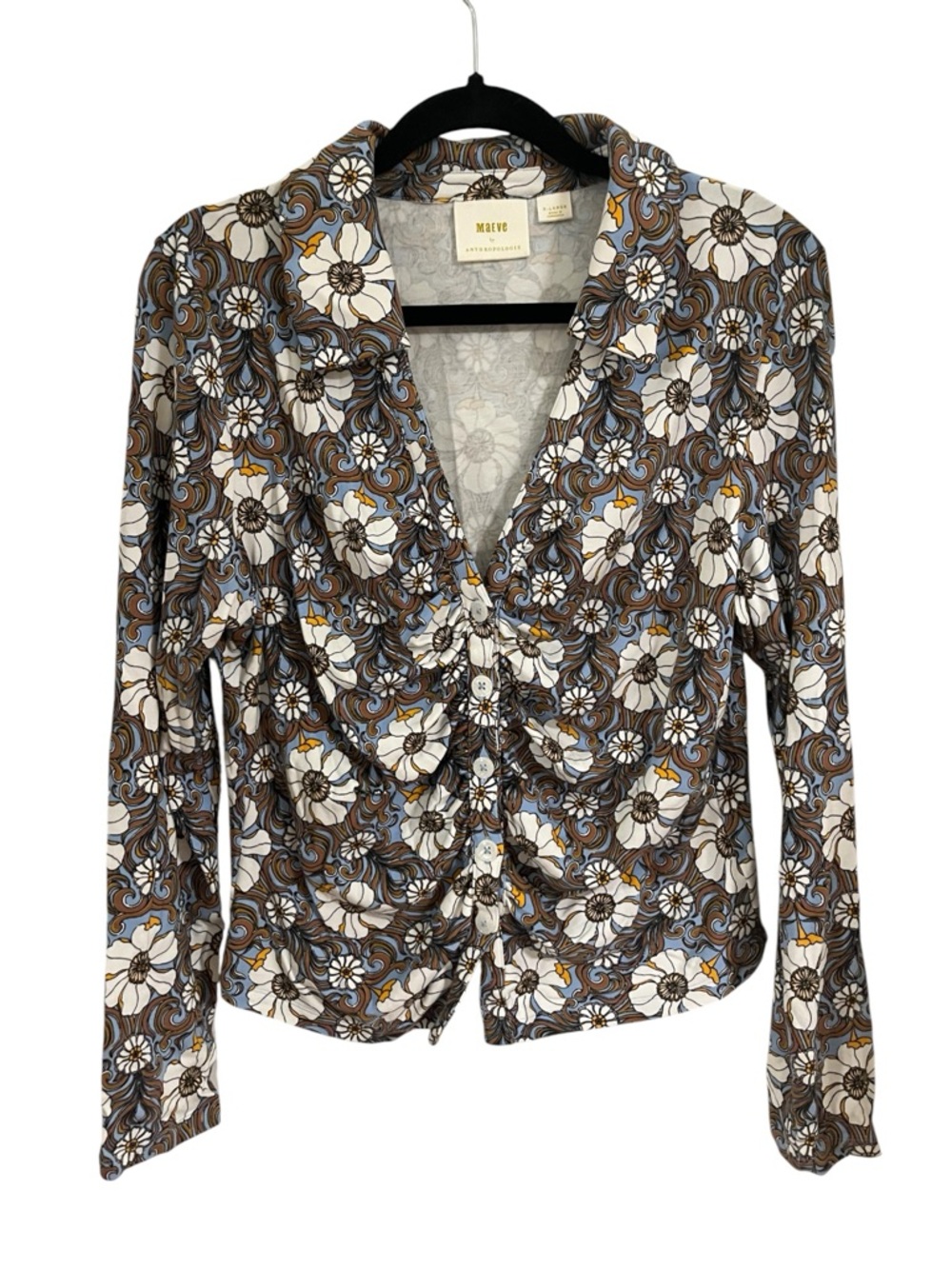 Anthropologie Floral Graphic Maeve Floral Button-Up Boho Style Top